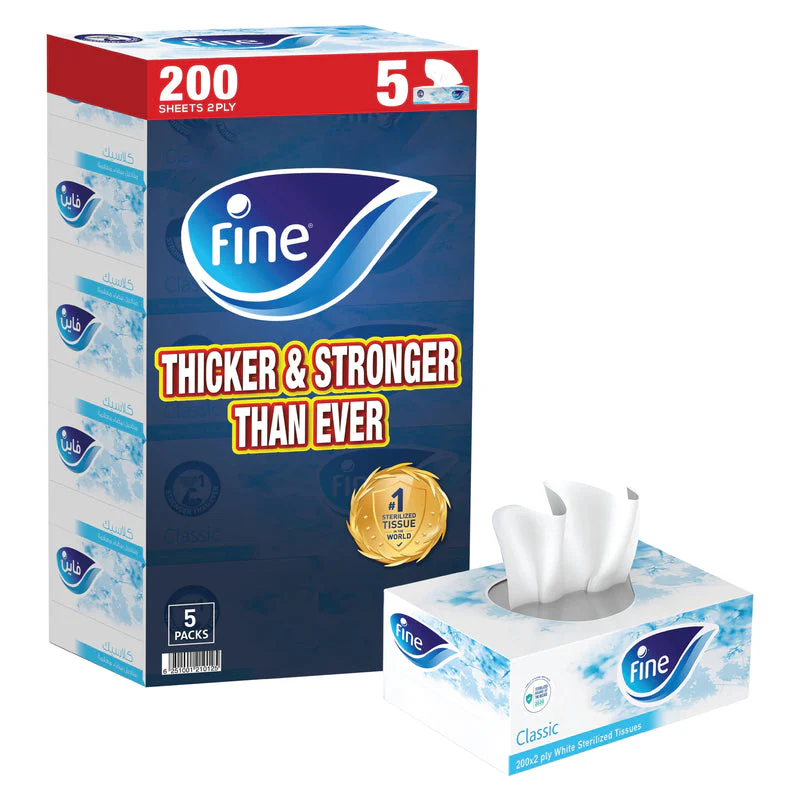 Fine Facial Tissue Classic 2 Ply 130 Sheets 4 Boxes+1 Free - Image 2