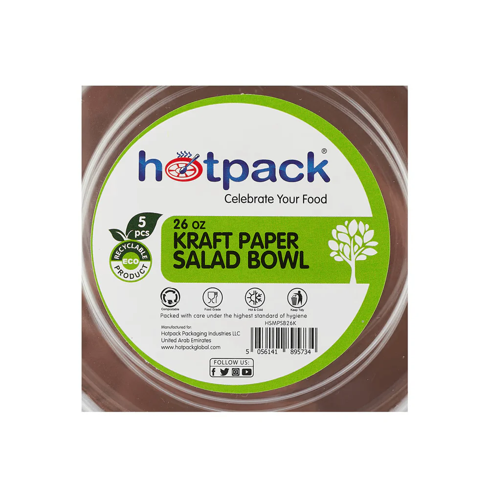 Hotpack Kraft Paper Salad Bowl Capacity 26oz 5pcs - Image 5